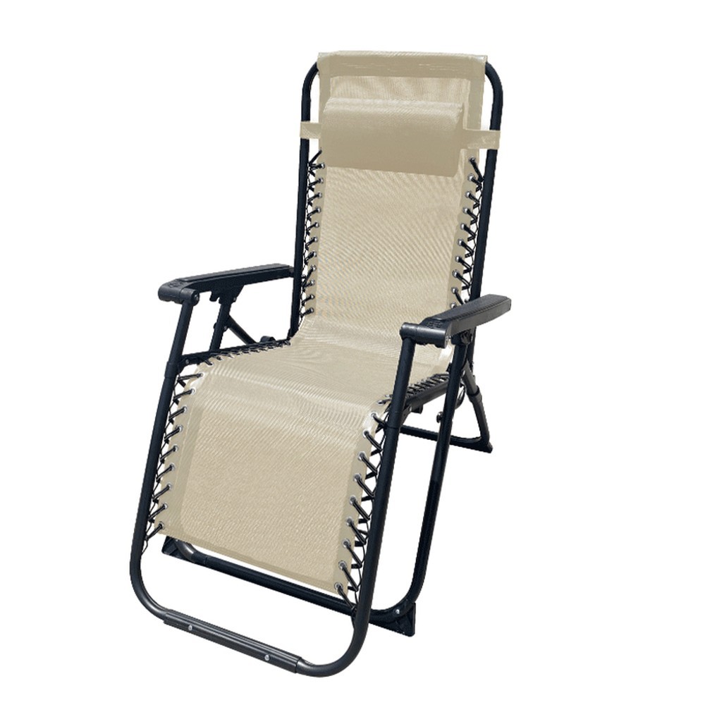 Marbueno Tumbona Plegable Acero Con Cojin Jardin y Piscina 90X66X108 cm Gravedad Cero Beige