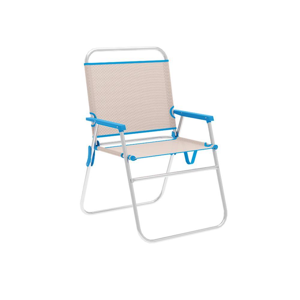 Silla Plegable Aluminio Beige Azul Marbueno para Playa y Jardín