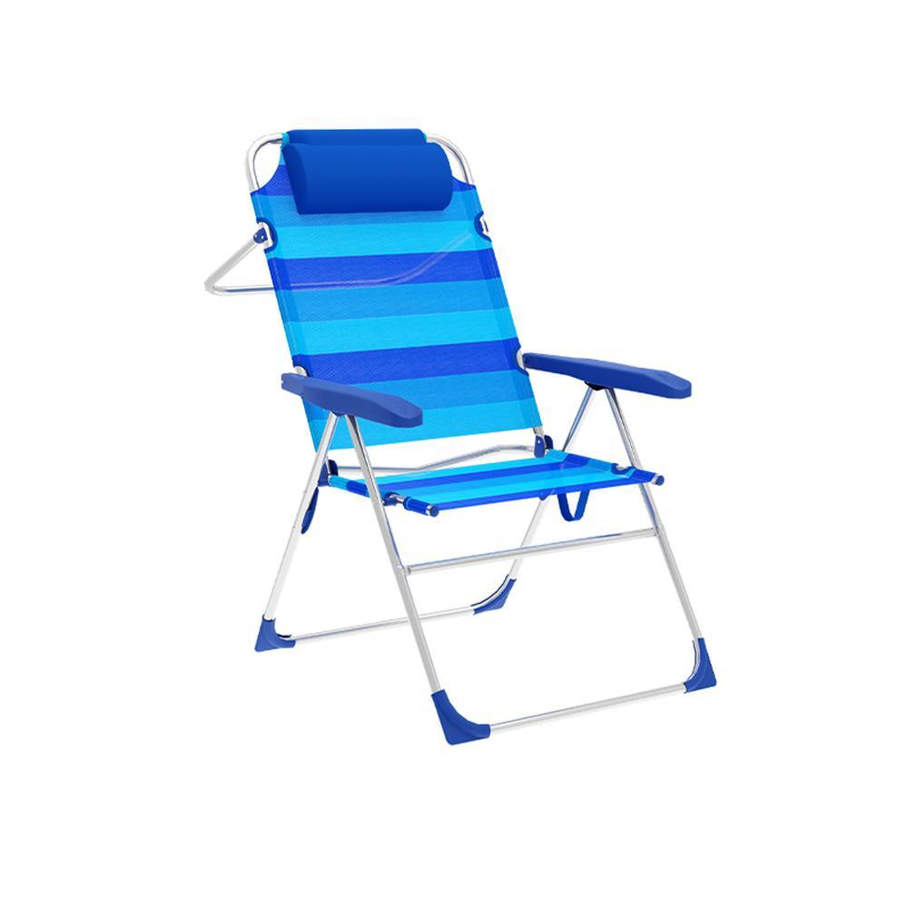 Marbueno silla plegable 5 posiciones aluminio con cojin rayas azules