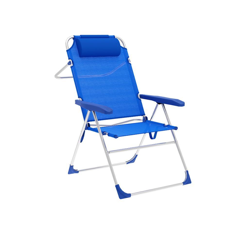 Marbueno Silla Plegable 5 Posiciones Aluminio con Cojin Azul