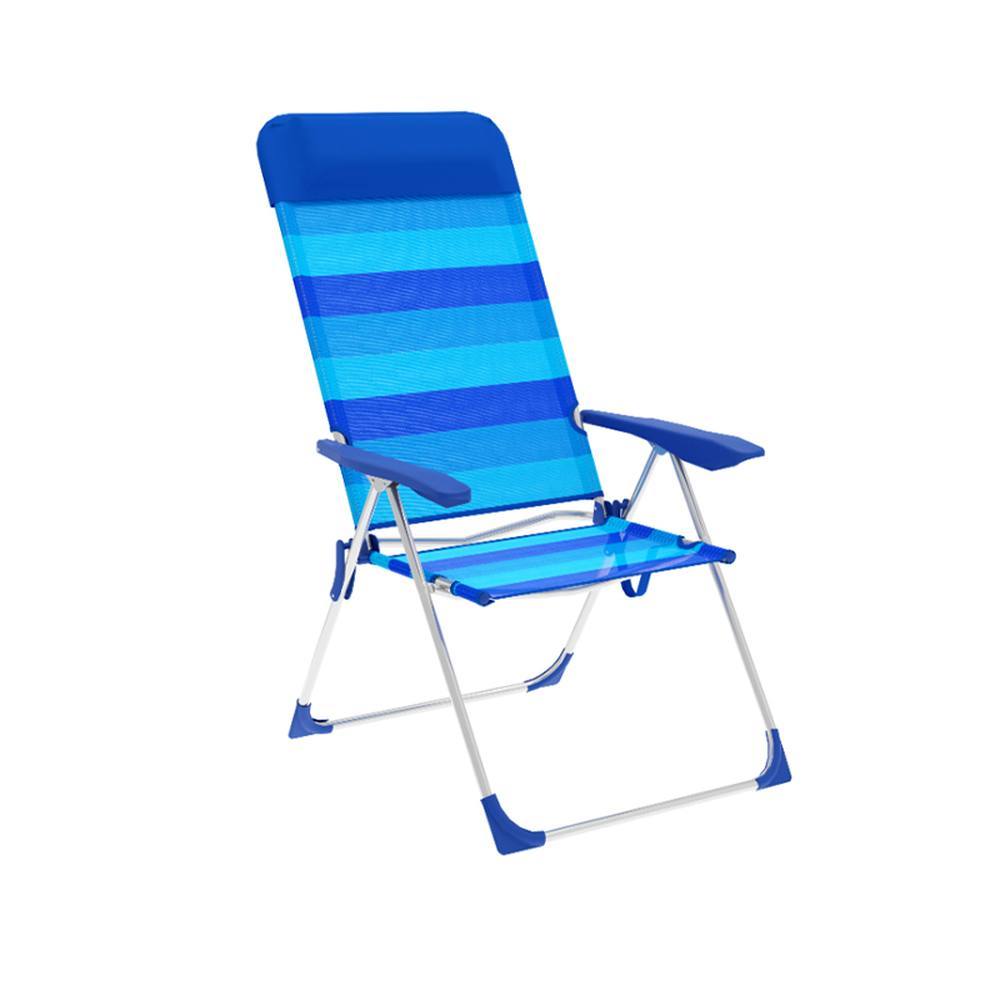 Marbueno Silla Plegable 5 Posiciones Aluminio Rayas Azules