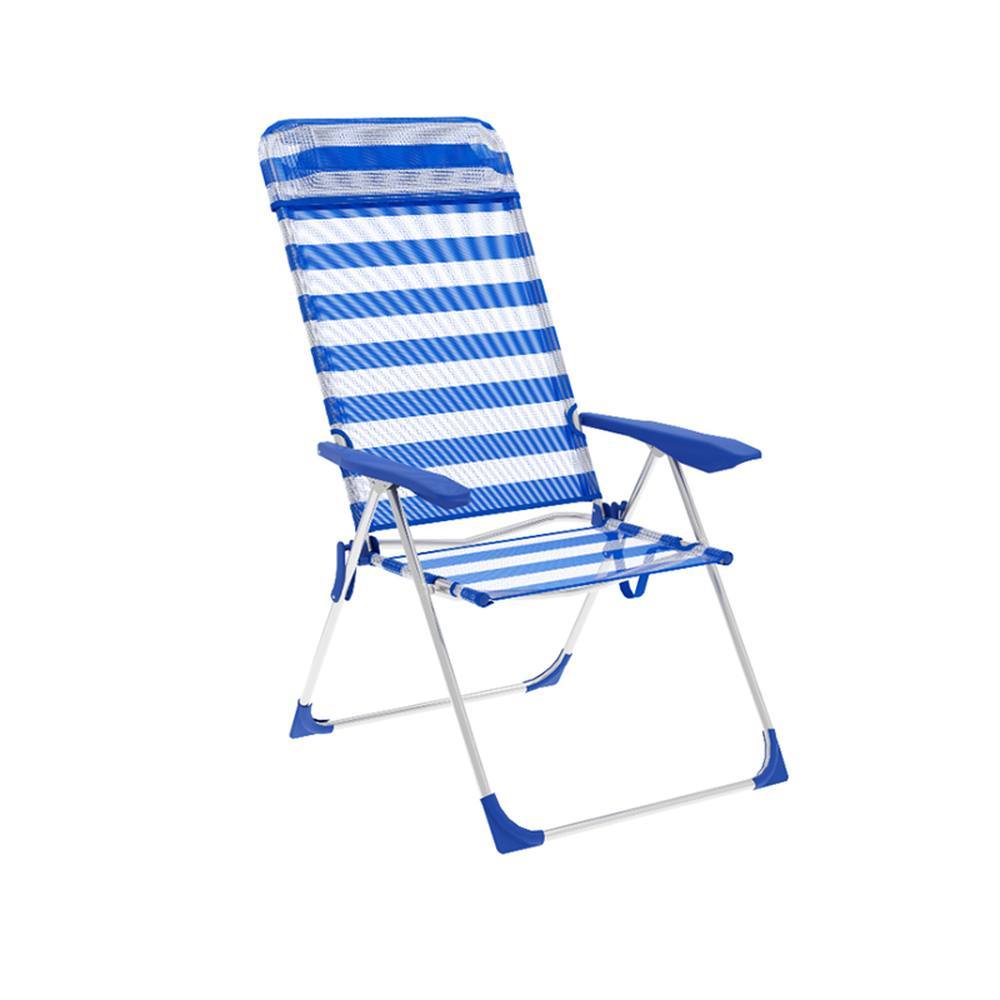 Marbueno Silla Plegable 5 Posiciones Aluminio Rayas Azul y Blanco