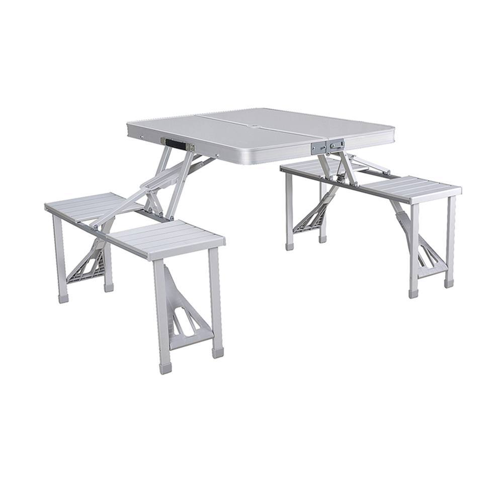 Marbueno set mesa y 4 asientos aluminio gris camping playa