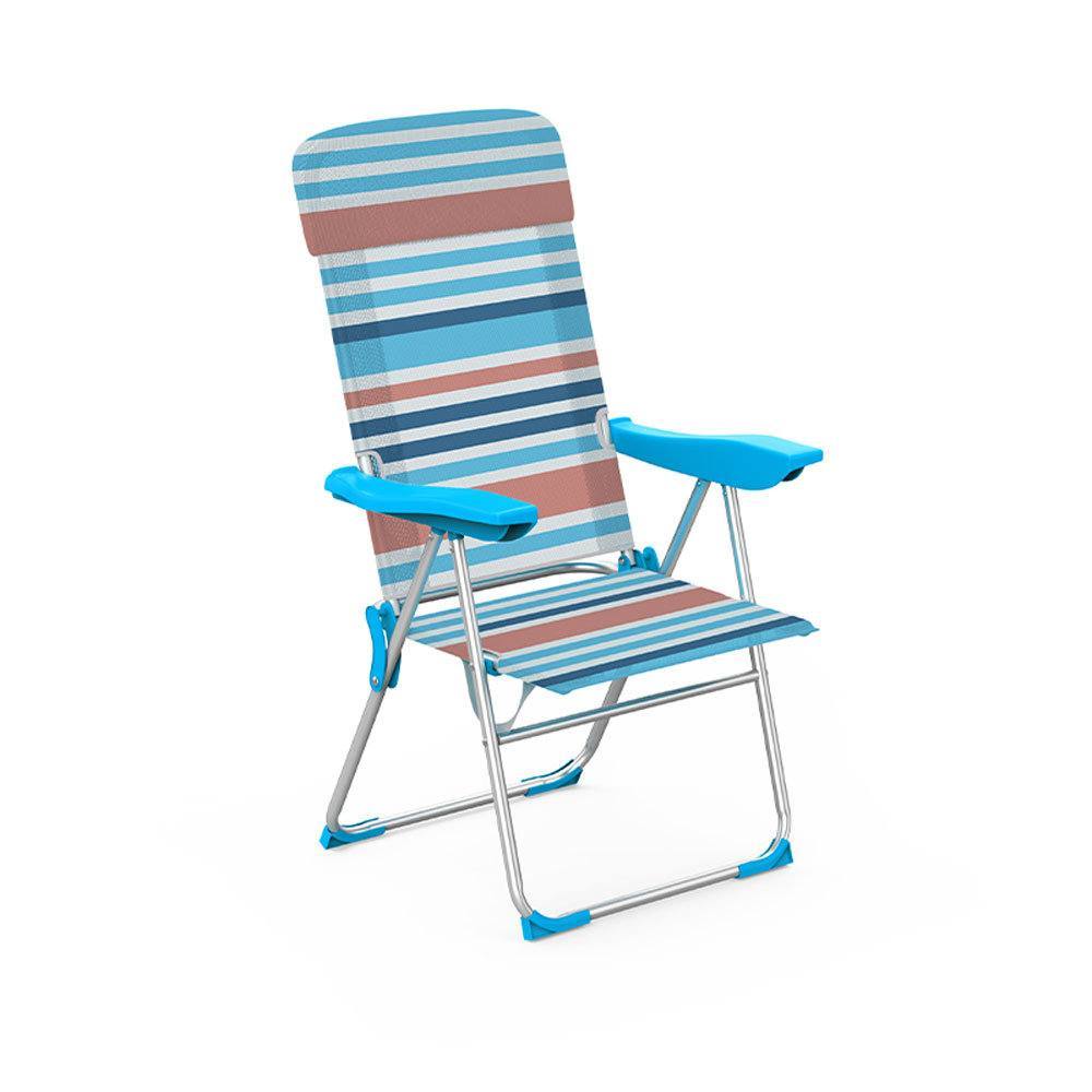 Silla Plegable 5 Posiciones Aluminio con Cojín Rayas - MARBUENO SUMMER