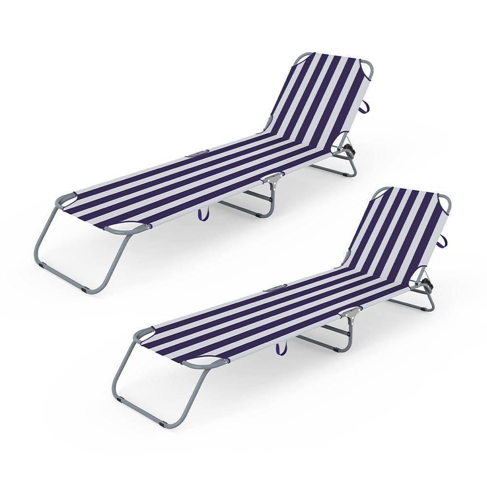 Marbueno Pack de 2 Tumbona Plegable Acero Rayas Azules y Blancas